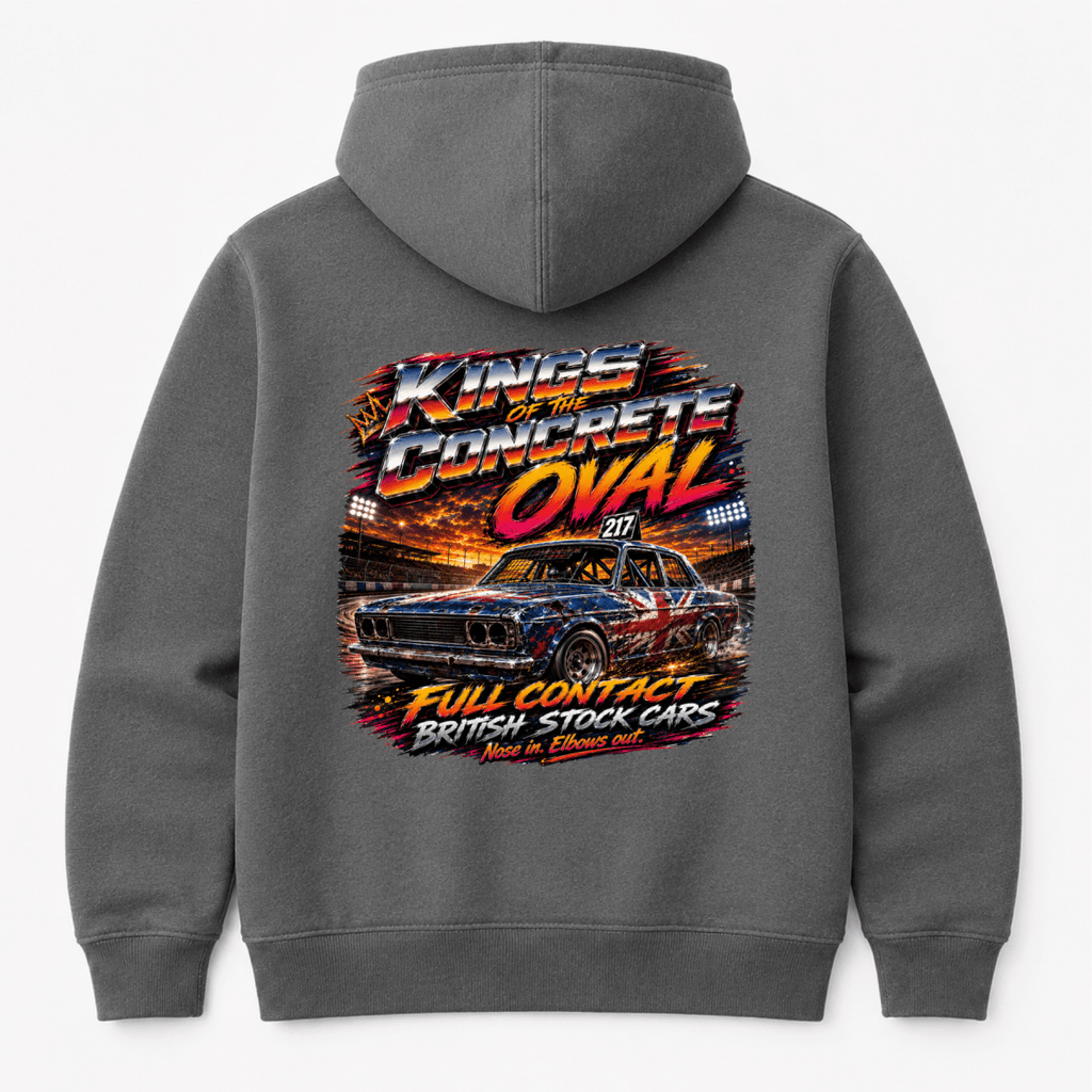 Camberline Wreckers at Midnight Hot Pink hoodie, back graphic for British oval racing fans