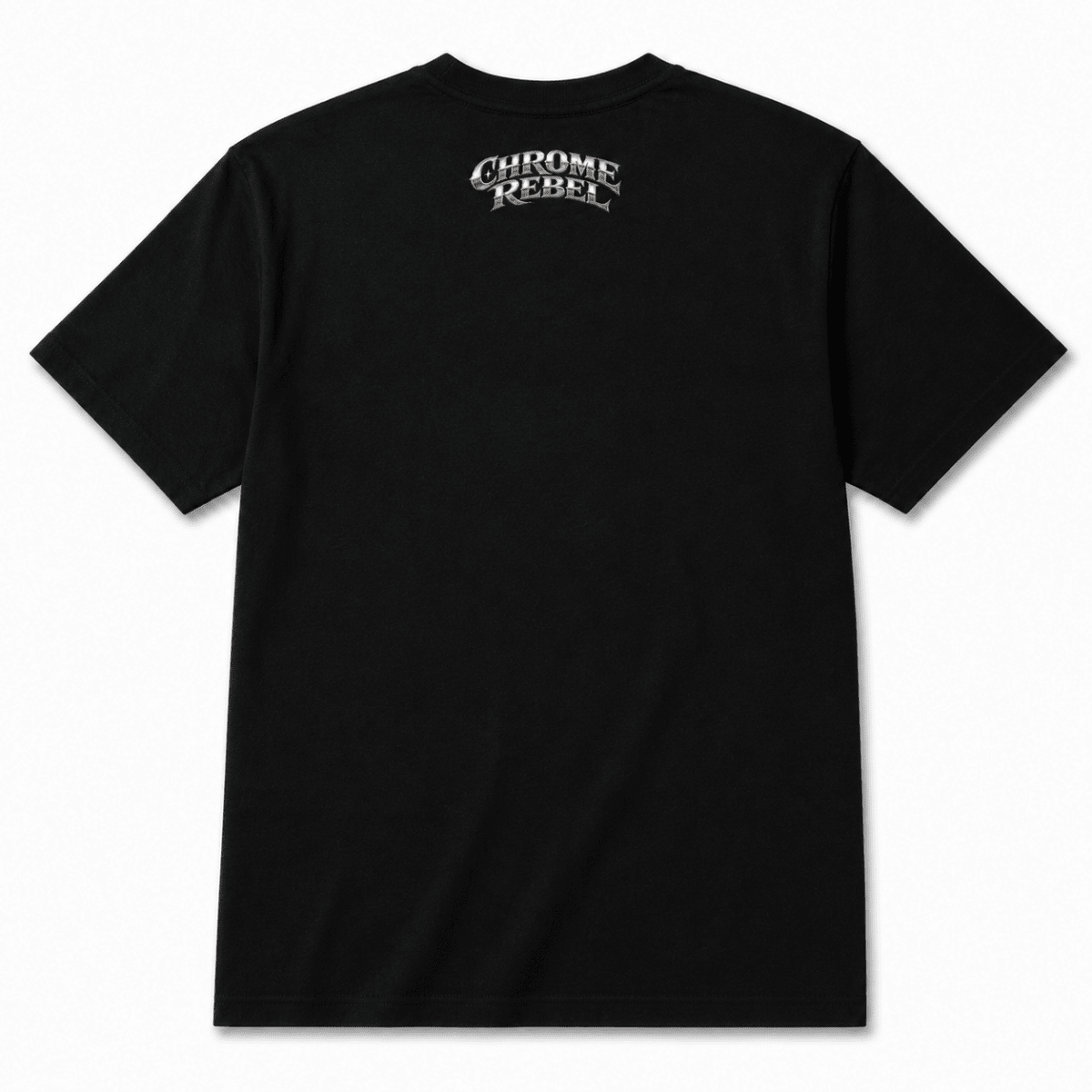 Chrome Rebel classic american car t-shirt in black, back garment view – car-ts-0129