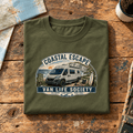Coastal Escape Society olive Van Life T-shirt folded front hero