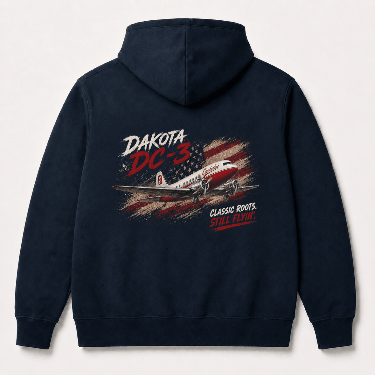 Dakota DC-3 navy aviation hoodie back product view