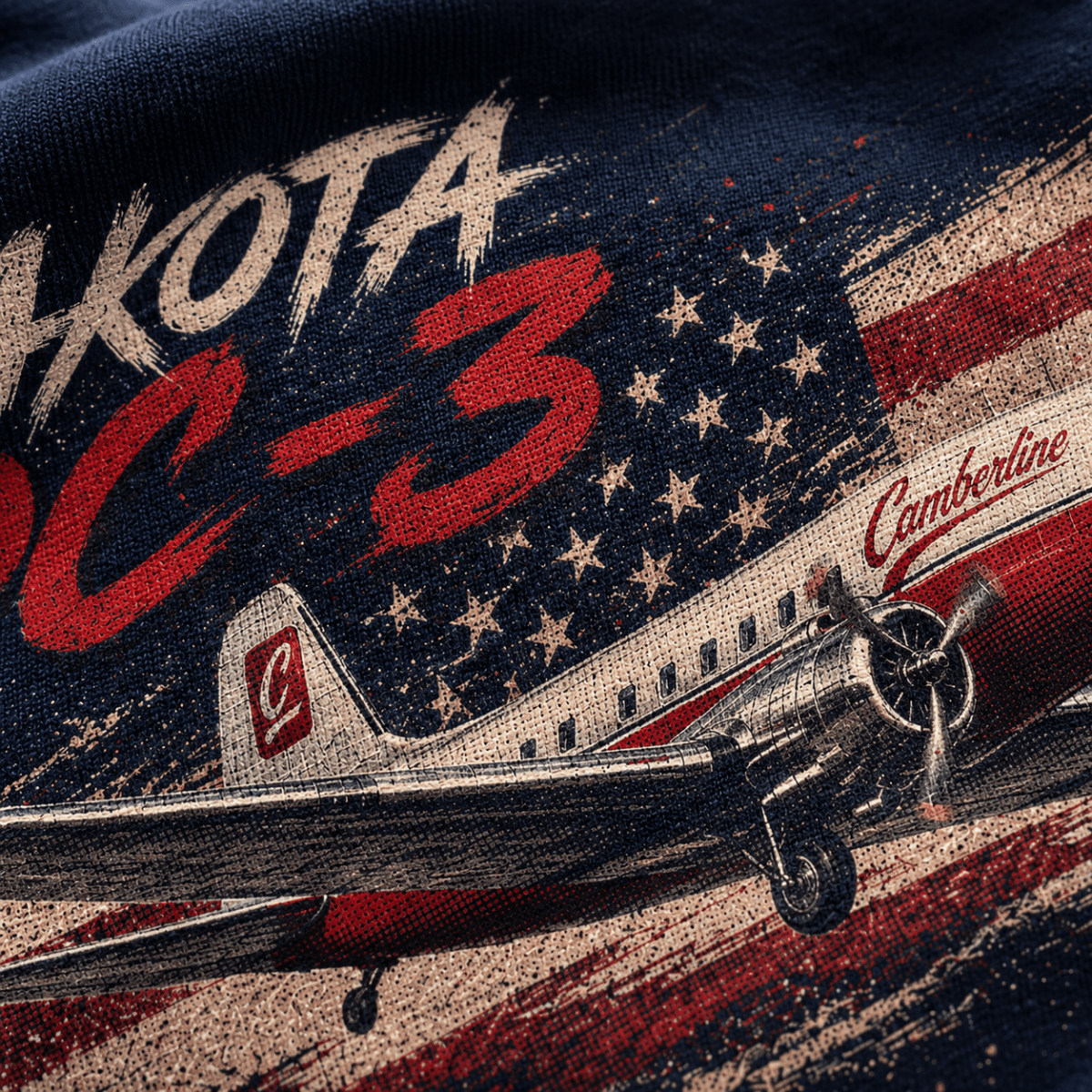 Close-up of Dakota DC-3 vintage aircraft halftone DTF hoodie print