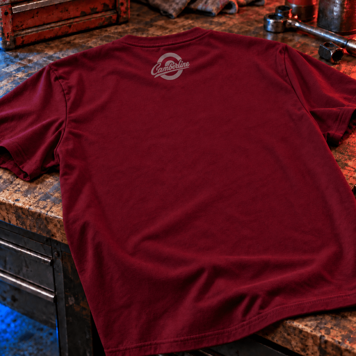 Drive Classic mercedes-benz w123 t-shirt in burgundy, back garment view – car-ts-0153