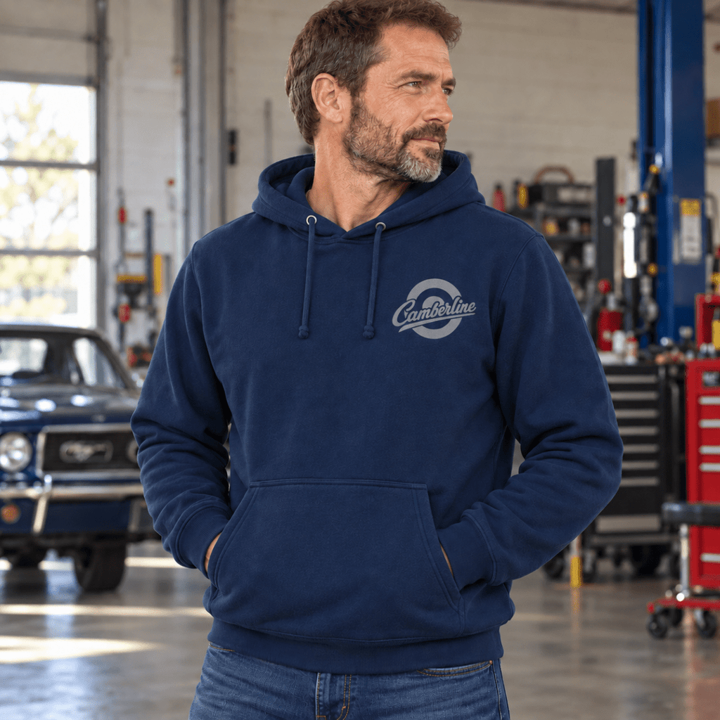 Drive Classic ford capri mk1 hoodie in navy, model front – car-hd-0154