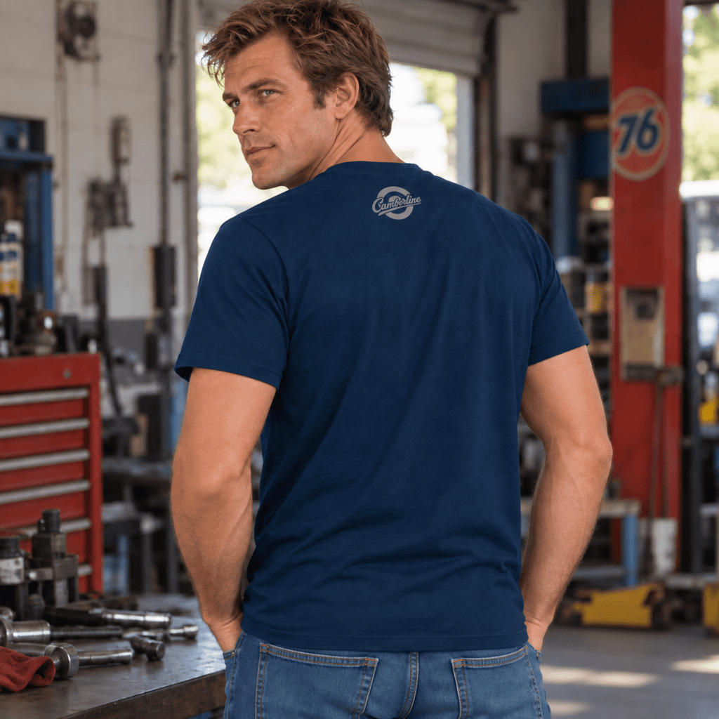 Drive Classic ford capri mk1 t-shirt in navy, model back – car-ts-0154