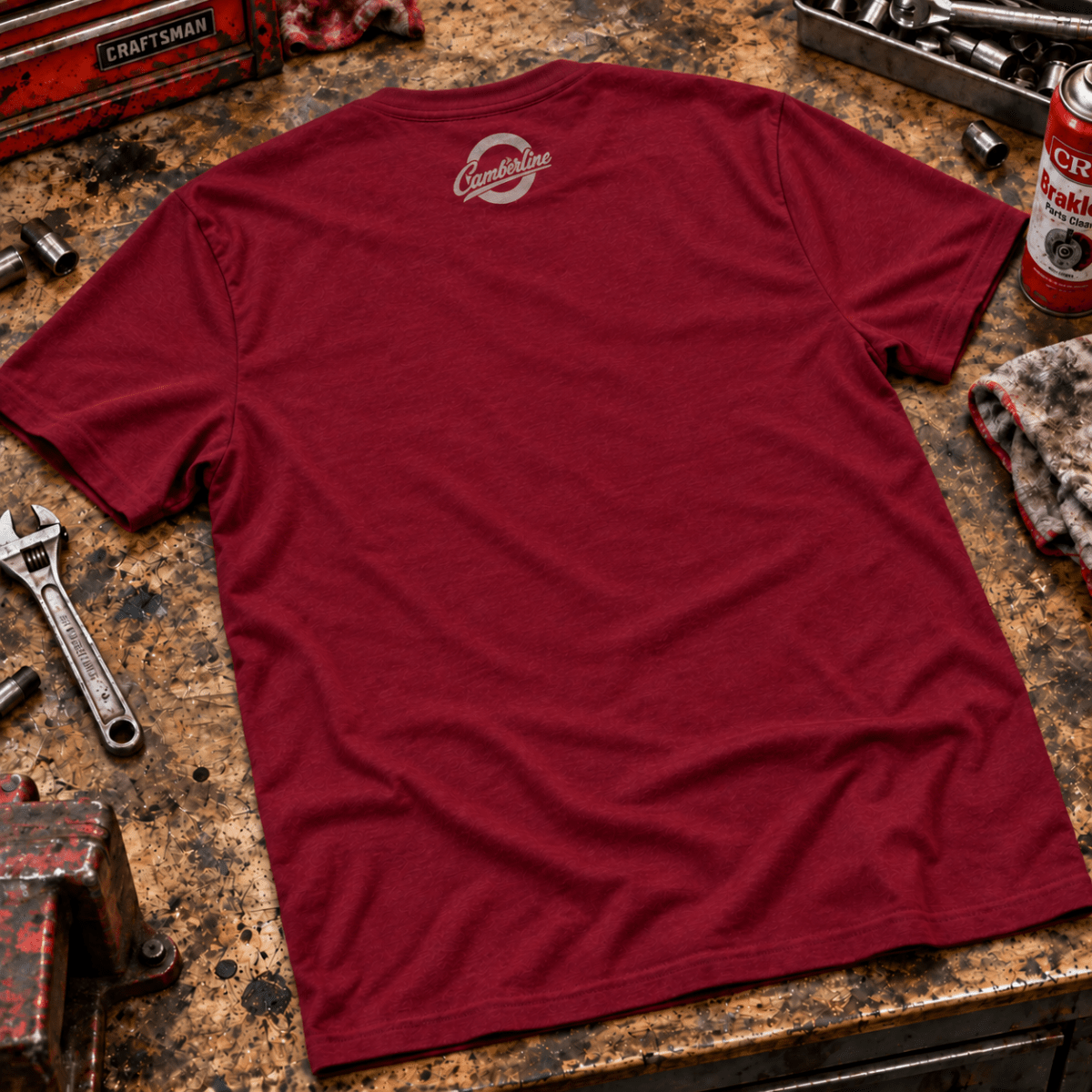 Drive Classic ford escort mk1 t-shirt in burgundy, back garment view – car-ts-0156