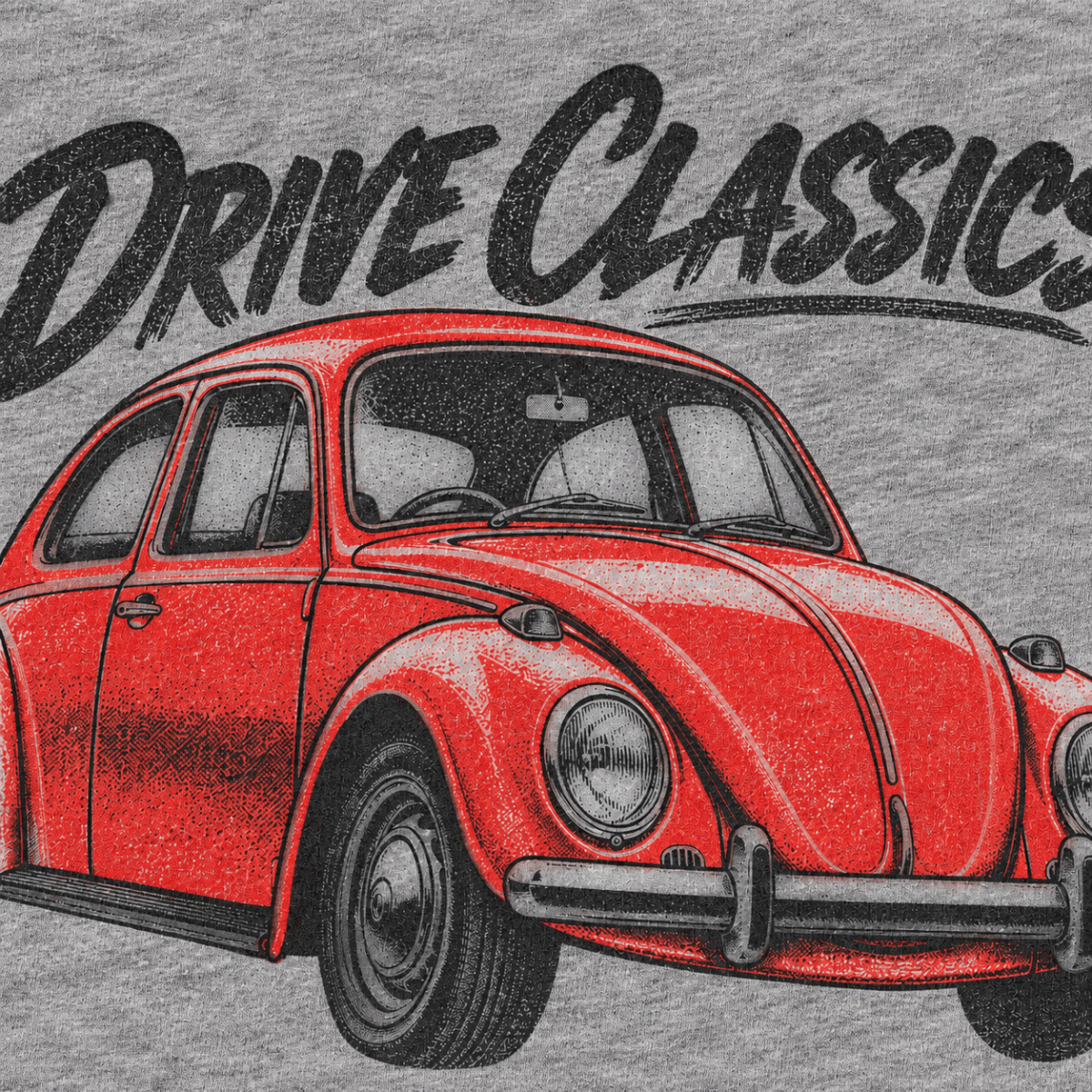 Drive Classics volkswagen beetle t-shirt in sport grey (heather grey), print close-up – car-ts-0155