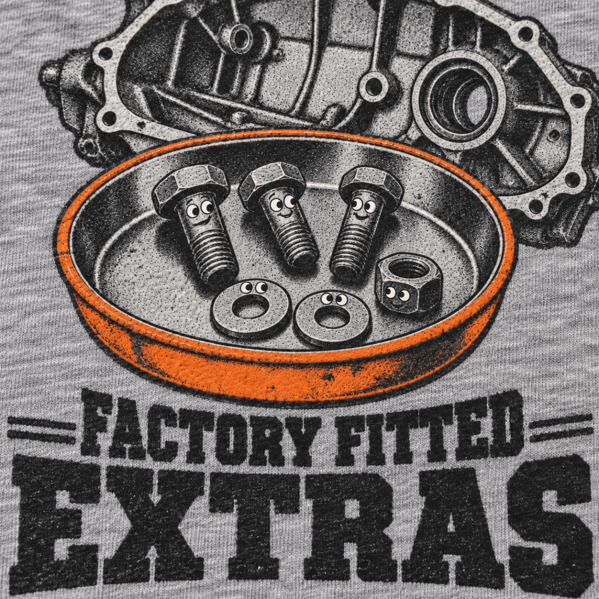 Factory Fitted Extras gearbox mechanic hoodie in sport grey (heather grey), print close-up – car-hd-0804