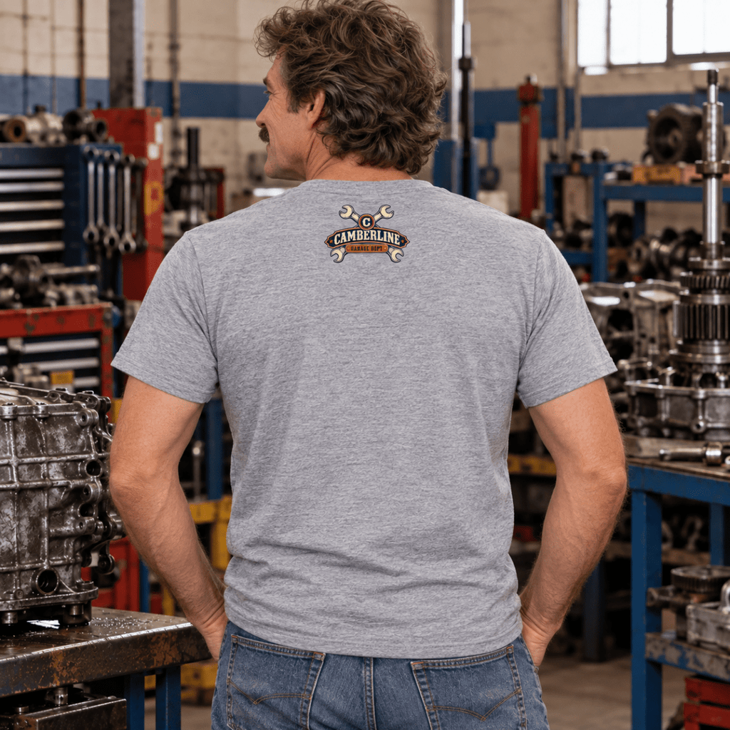 Factory Fitted Extras gearbox mechanic t-shirt in sport grey (heather grey), model back – car-ts-0804