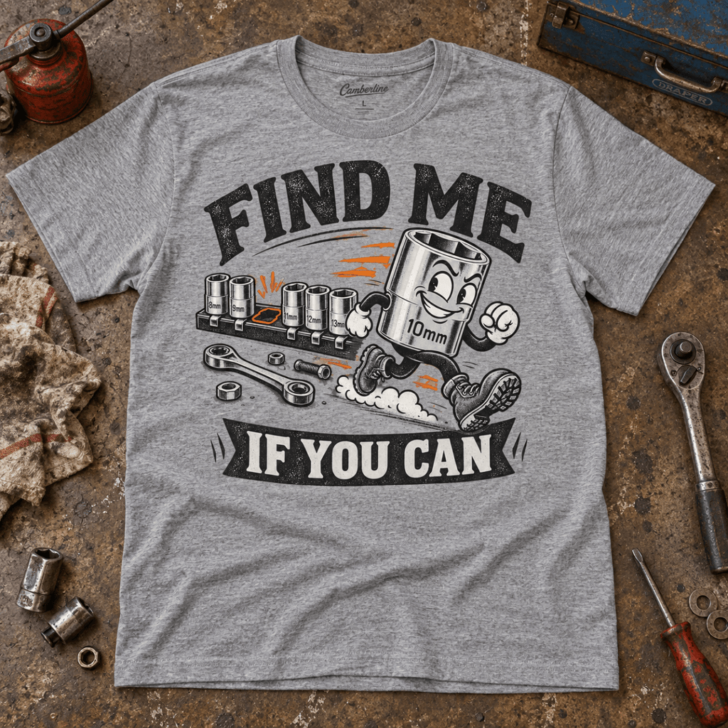 Find Me If You Can 10mm socket mechanic t-shirt in sport grey (heather grey), front garment view – car-ts-0801