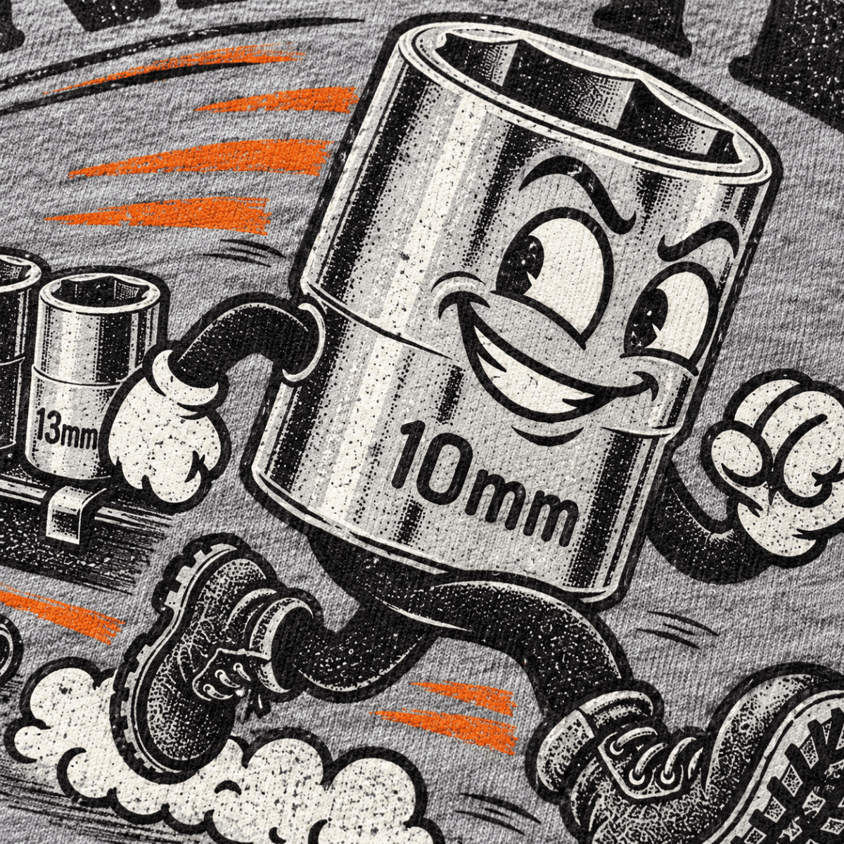 Find Me If You Can 10mm socket mechanic t-shirt in sport grey (heather grey), print close-up – car-ts-0801