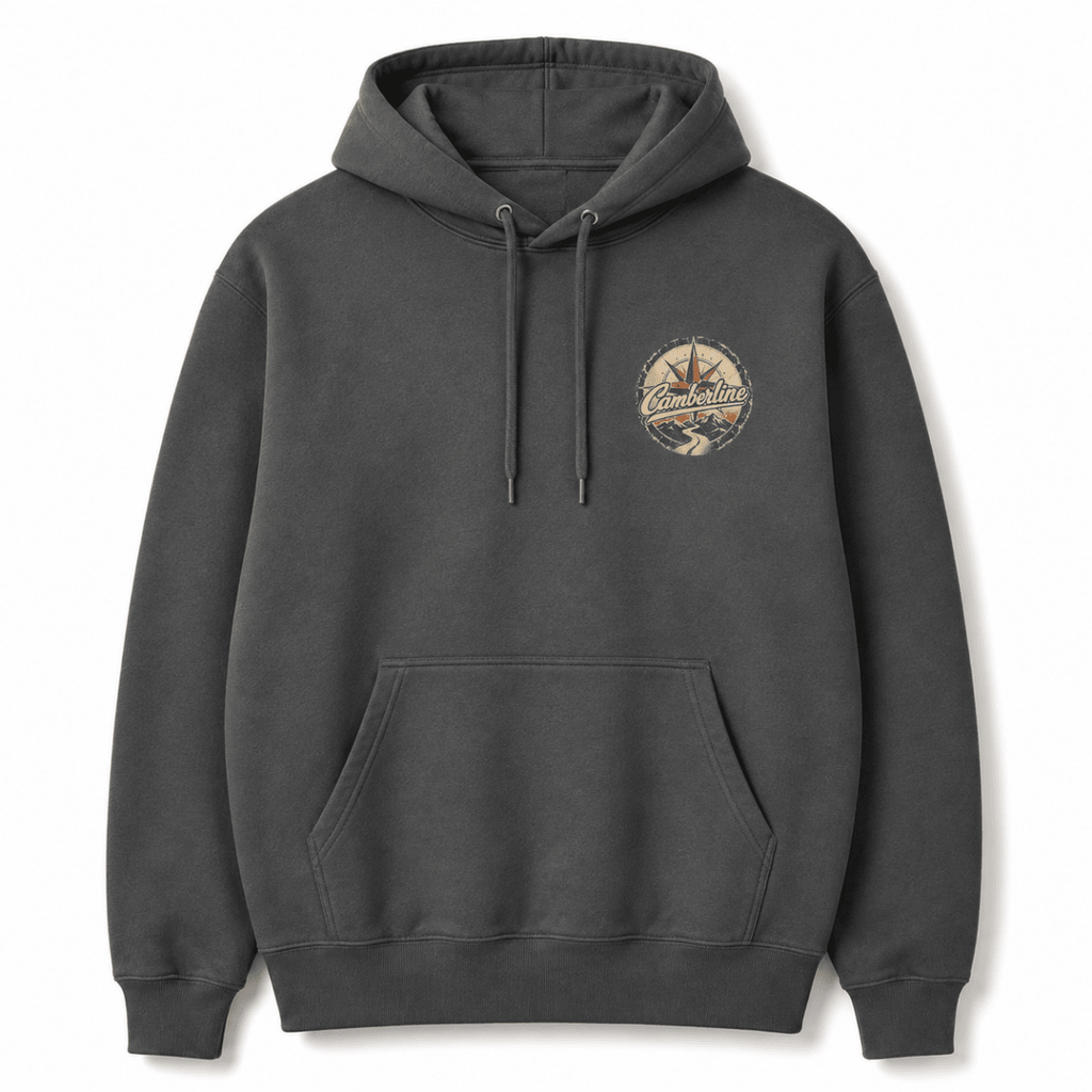 A dark charcoal gray pullover hoodie with a drawstring hood, kangaroo pocket, and a circular vintage-style chest graphic on the left side. The graphic features a star and the words 'Columbus Star'.