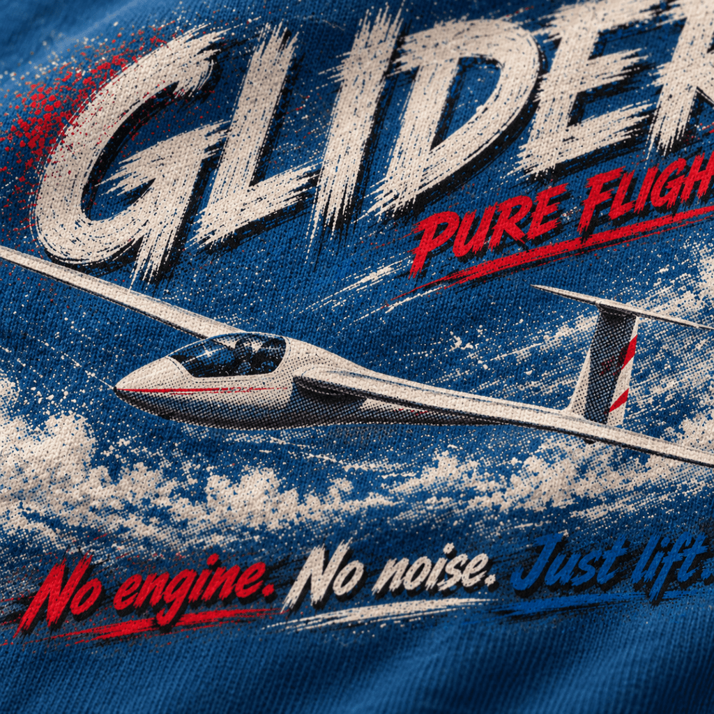 Glider Pure Flight t-shirt in Sapphire Blue, close-up of the halftone artwork