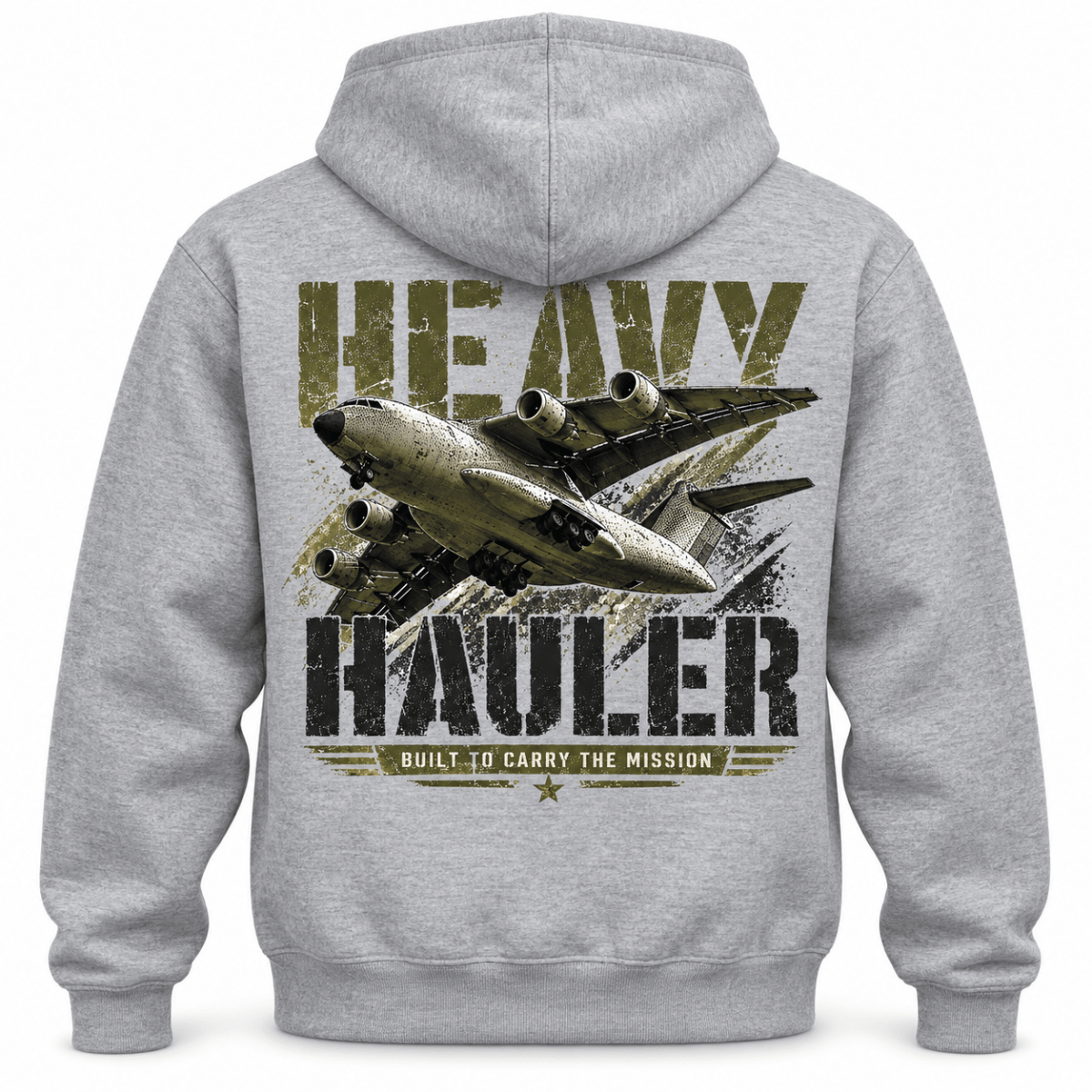 Heavy Hauler Transport Aircraft hoodie in Sport Grey (Heather Grey), basic back product view