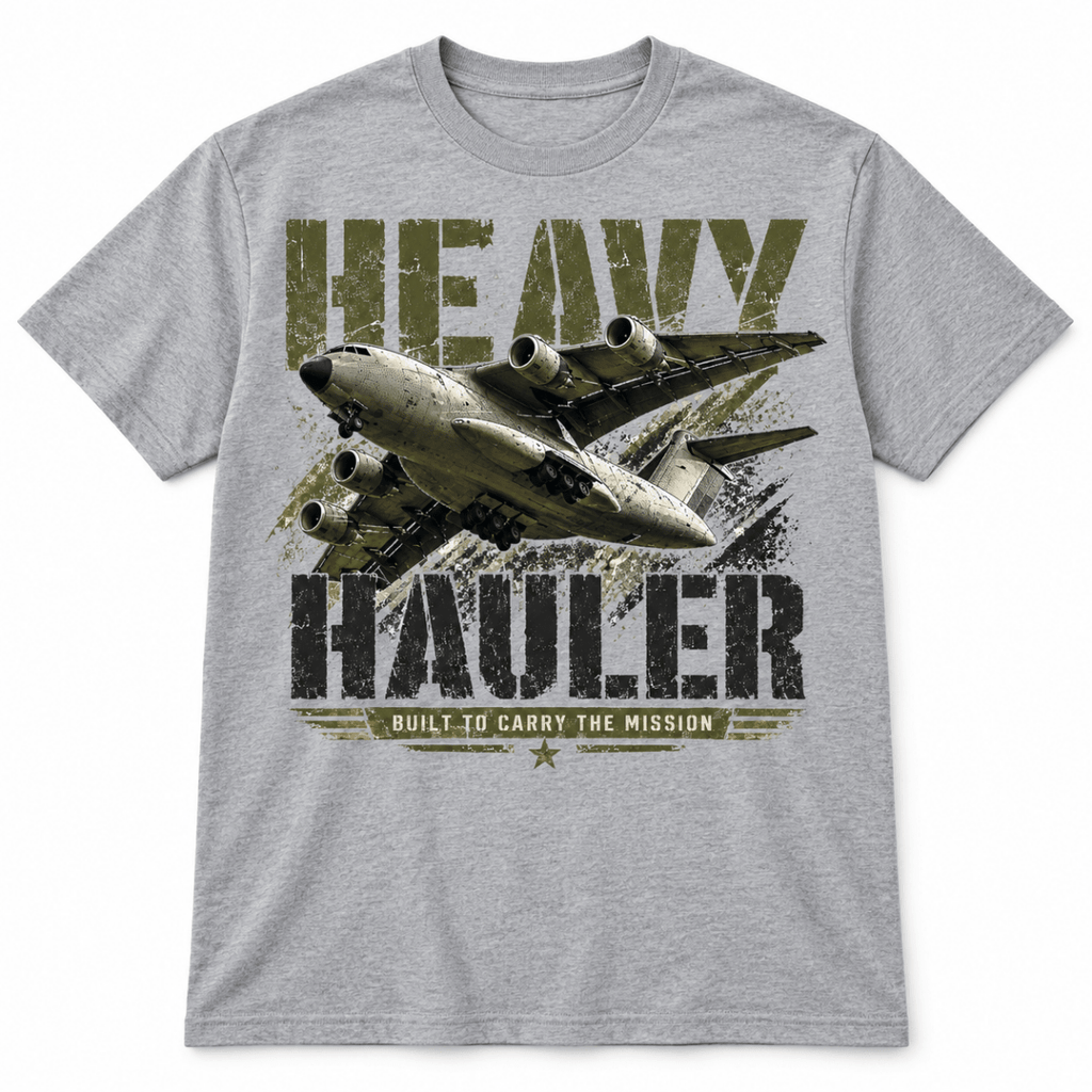 Heavy Hauler Transport Aircraft t-shirt in Sport Grey (Heather Grey), basic front product view