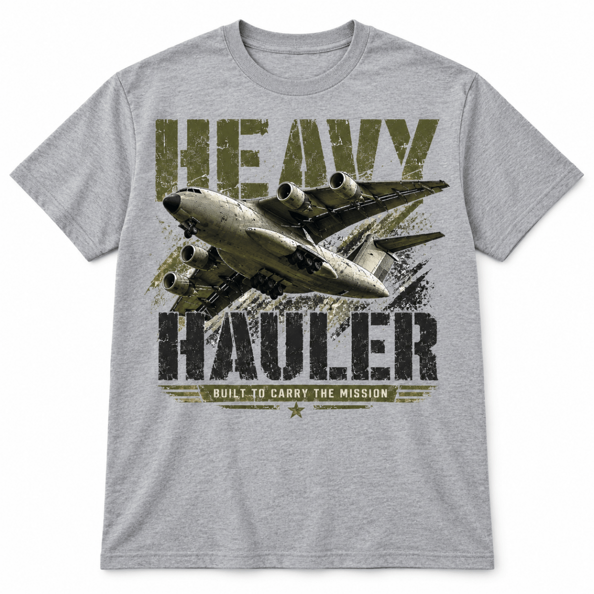 Heavy Hauler Transport Aircraft t-shirt in Sport Grey (Heather Grey), basic front product view