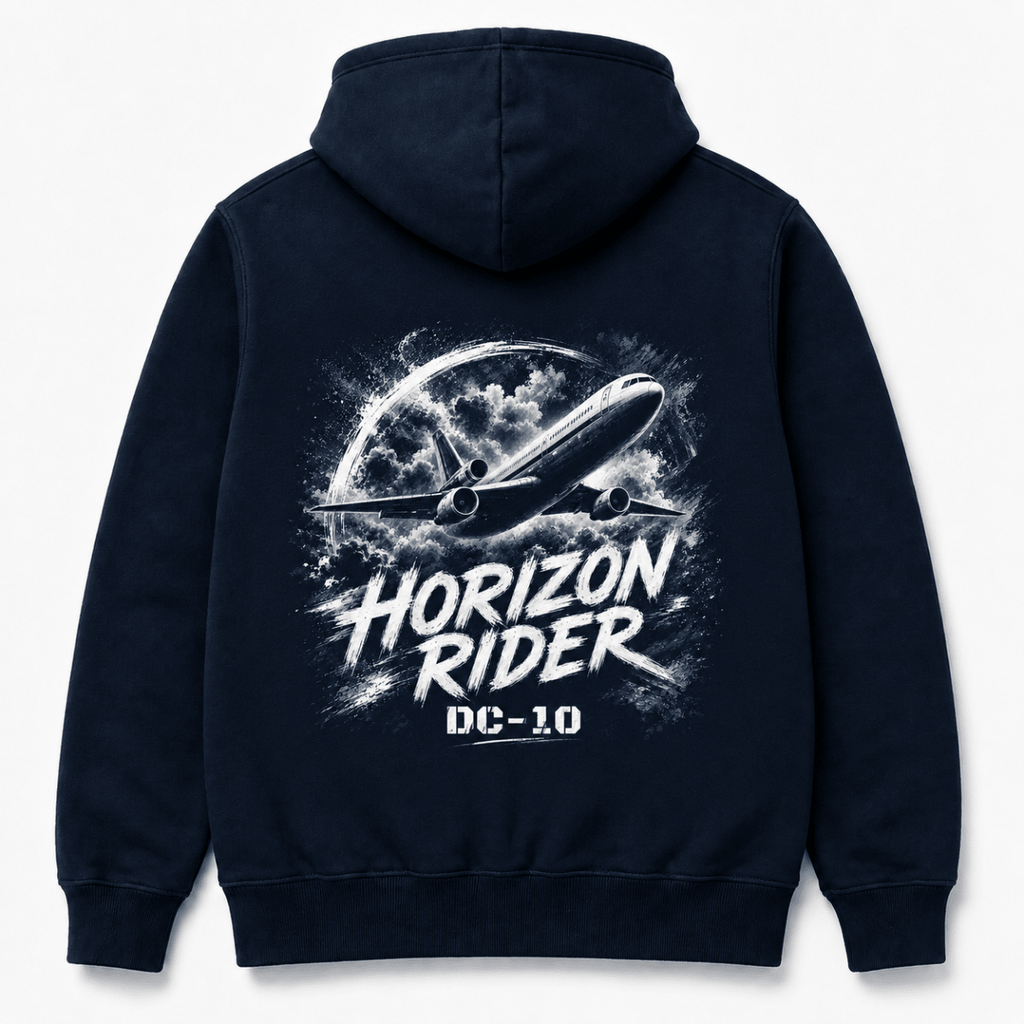 Horizon Rider DC-10 navy aviation hoodie back product view