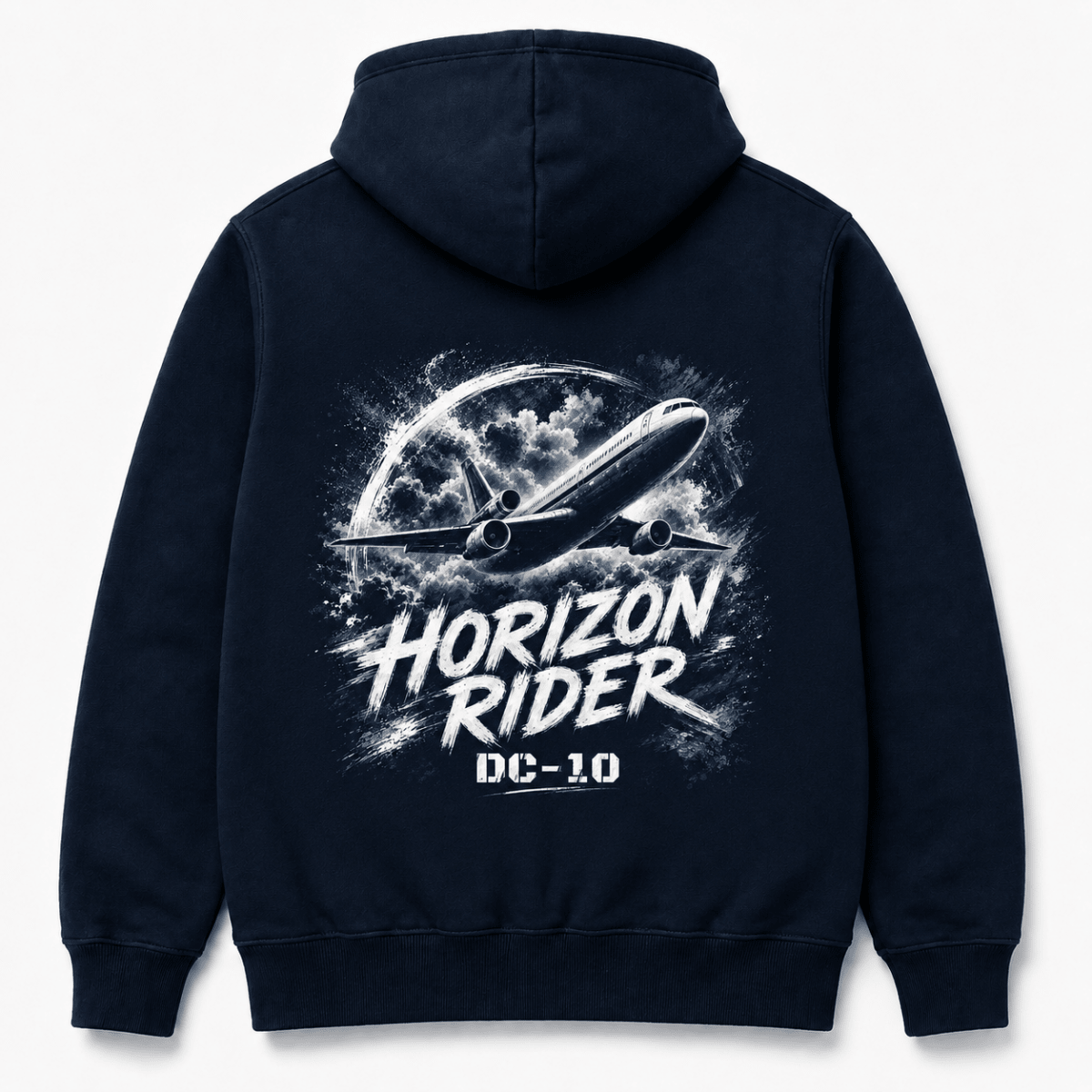 Horizon Rider DC-10 navy aviation hoodie back product view