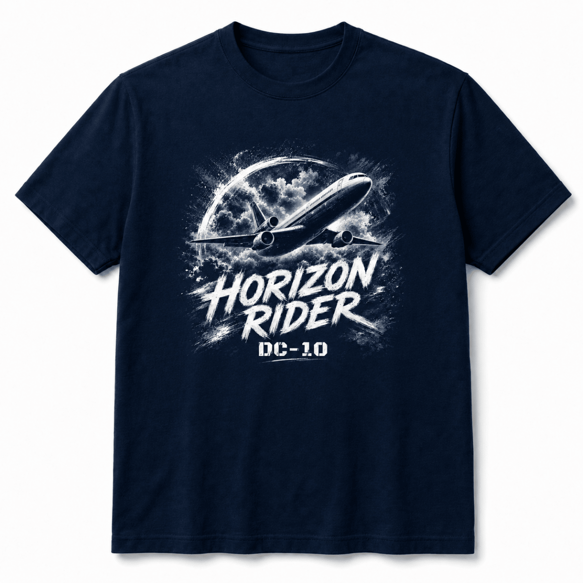 Horizon Rider DC-10 navy aviation T-shirt front product view