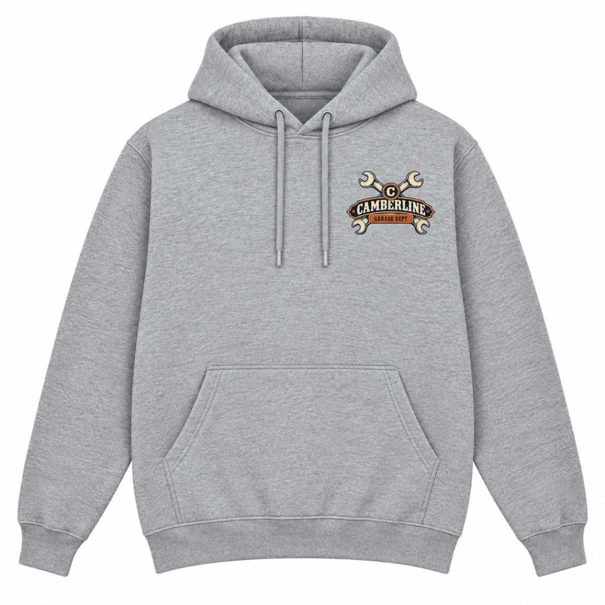 Just One More Ugga Dugga impact wrench mechanic hoodie in sport grey (heather grey), front garment view – car-hd-0802