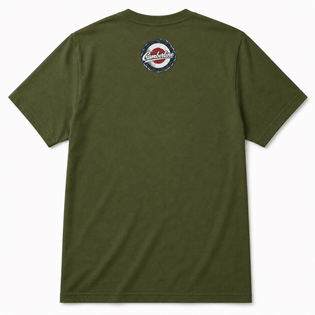 An olive green short-sleeve t-shirt shown from the back, featuring a circular distressed logo on the upper back with the brand name 'Comfort Colors'.