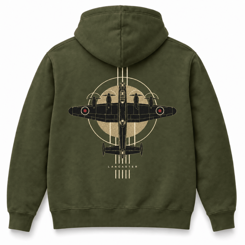 Lancaster Bomber Top View hoodie in Military Green, basic back product view