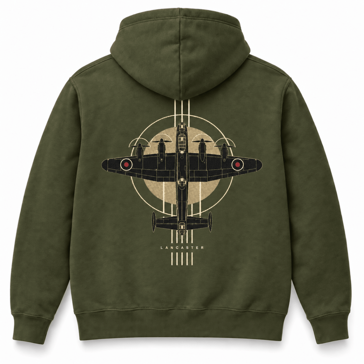Lancaster Bomber Top View hoodie in Military Green, basic back product view
