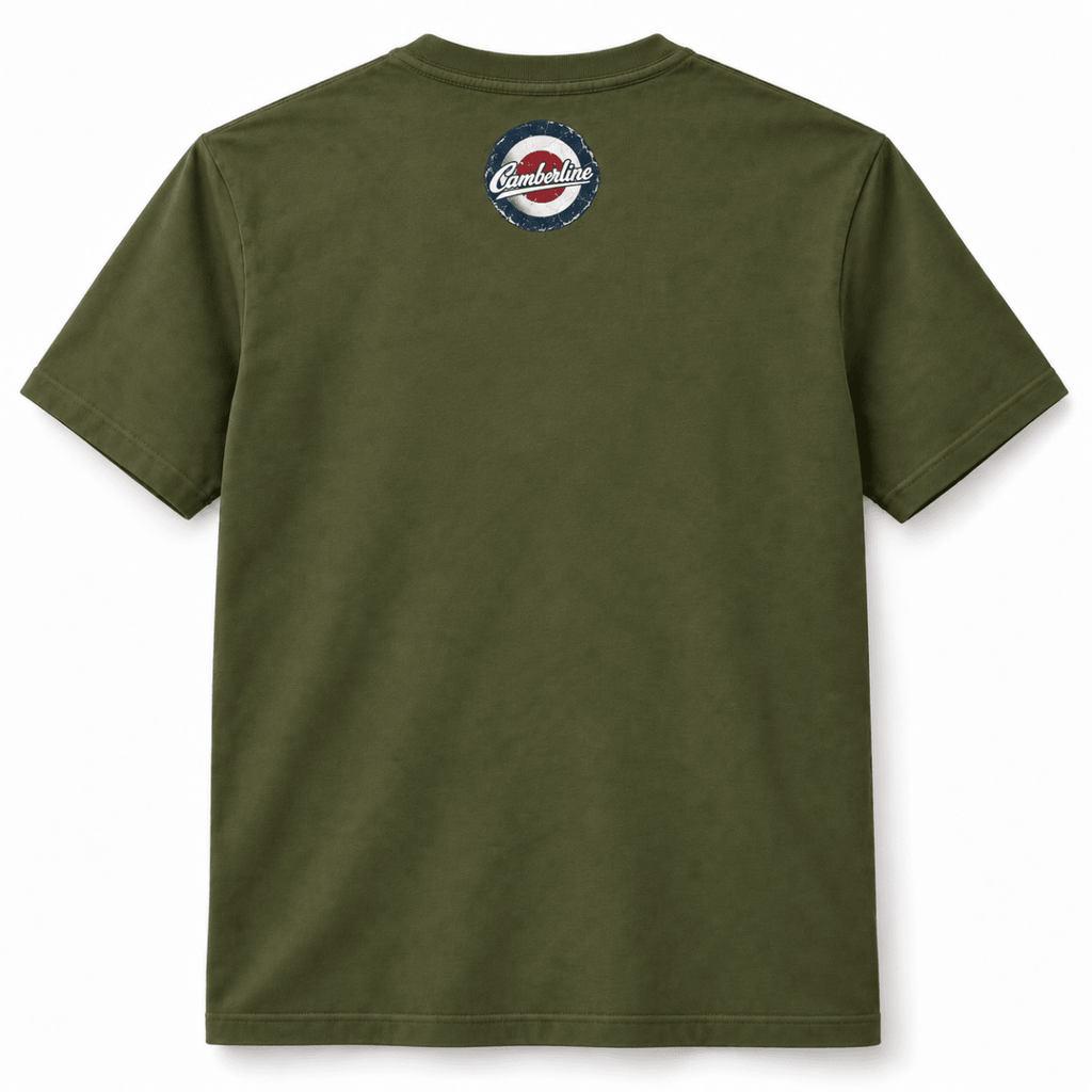 Lancaster Bomber Top View t-shirt in Military Green, basic back product view