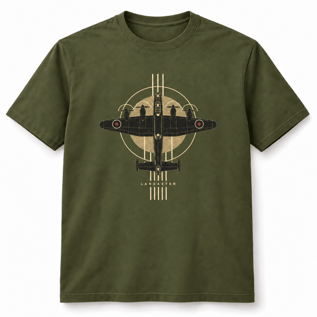 Lancaster Bomber Top View t-shirt in Military Green, basic front product view