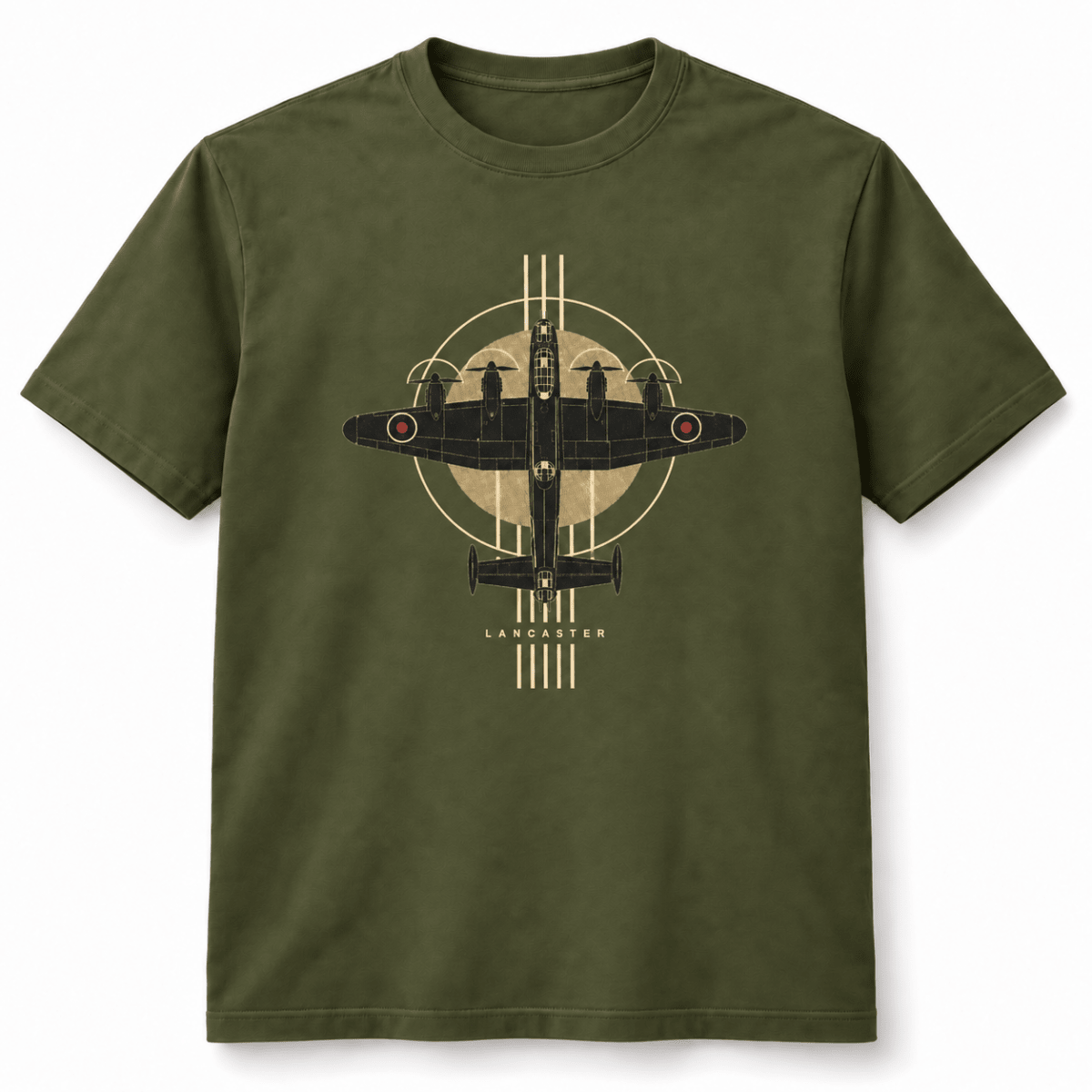 Lancaster Bomber Top View t-shirt in Military Green, basic front product view