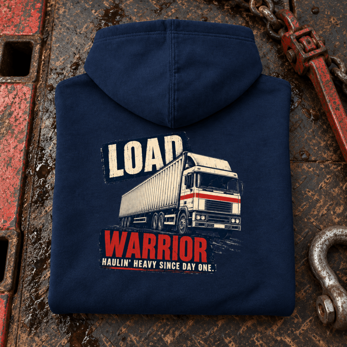Camberline Load Warrior navy lorry hoodie folded back hero