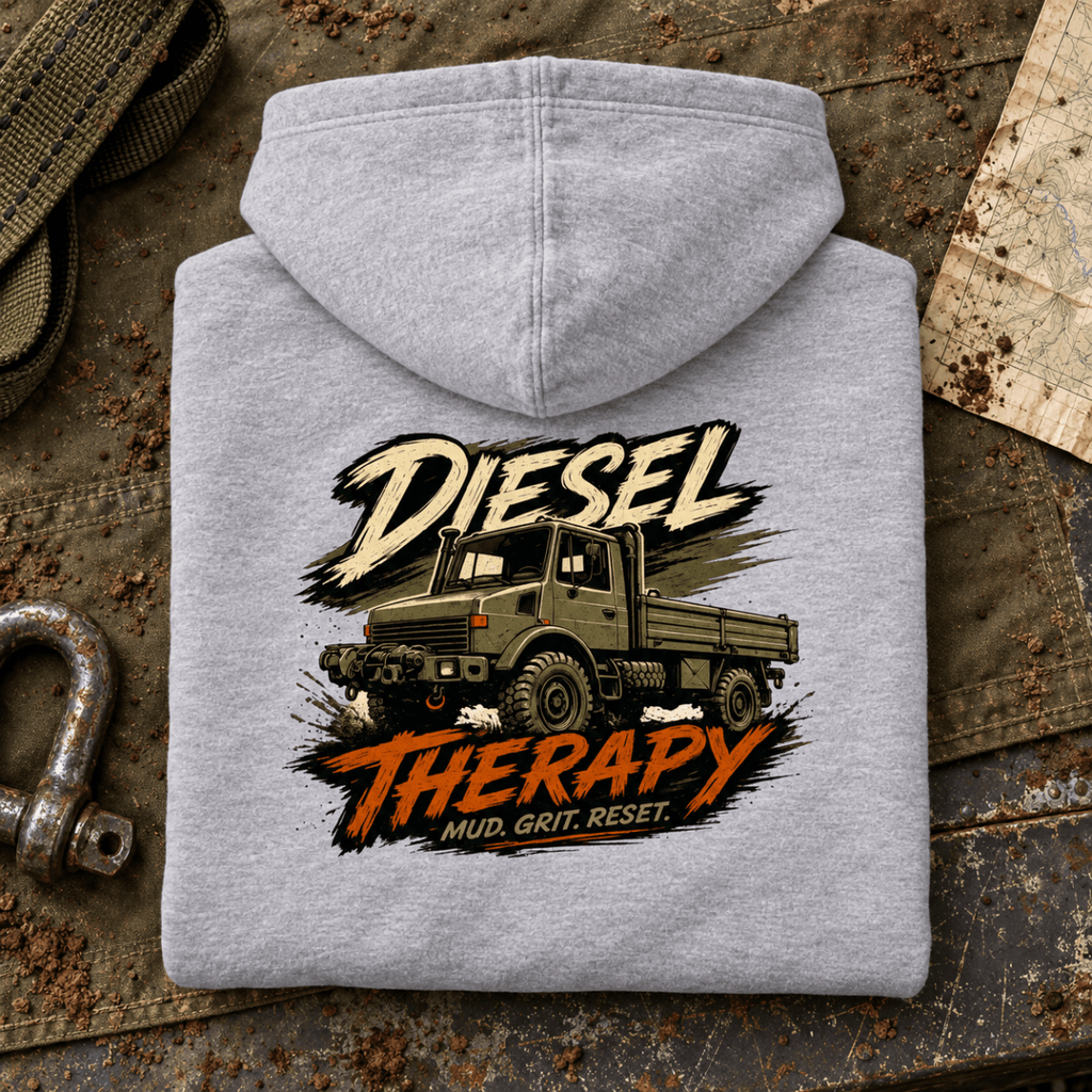 Camberline Diesel Therapy military utility grey lorry hoodie folded back hero