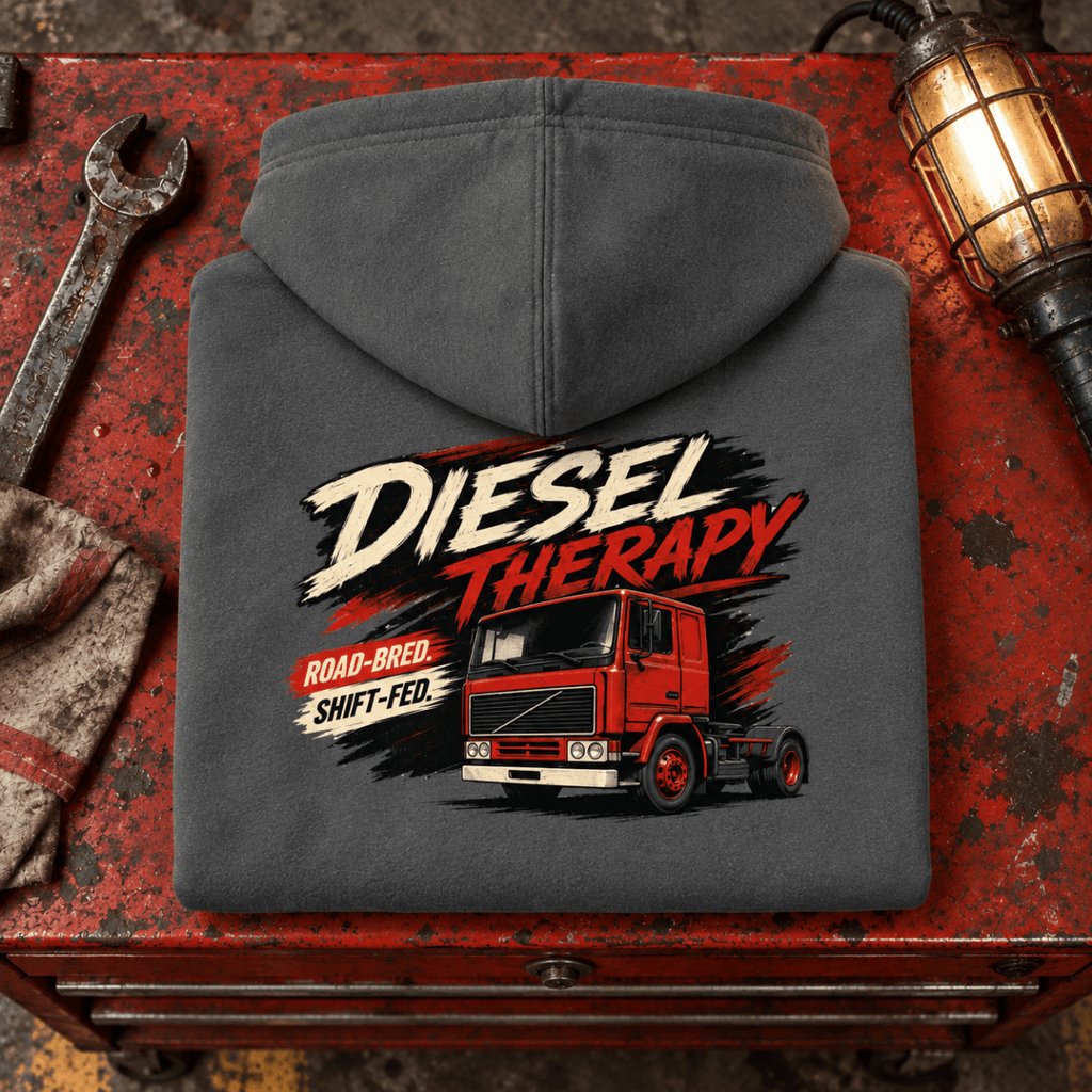 Camberline Diesel Therapy 80s cab charcoal hoodie folded back hero