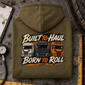 Camberline Built to Haul olive hoodie folded back hero