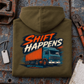 Camberline Shift Happens olive lorry hoodie folded back hero