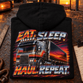 Camberline Eat Sleep Haul Repeat retro black hoodie folded back hero