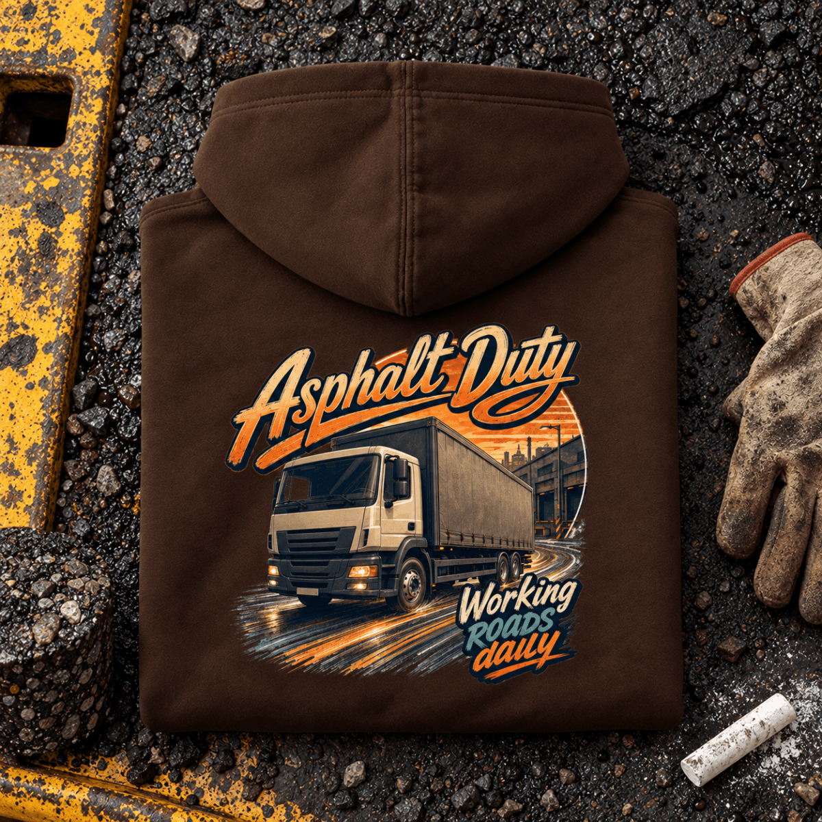 Asphalt Duty brown folded-back roadworks product hero