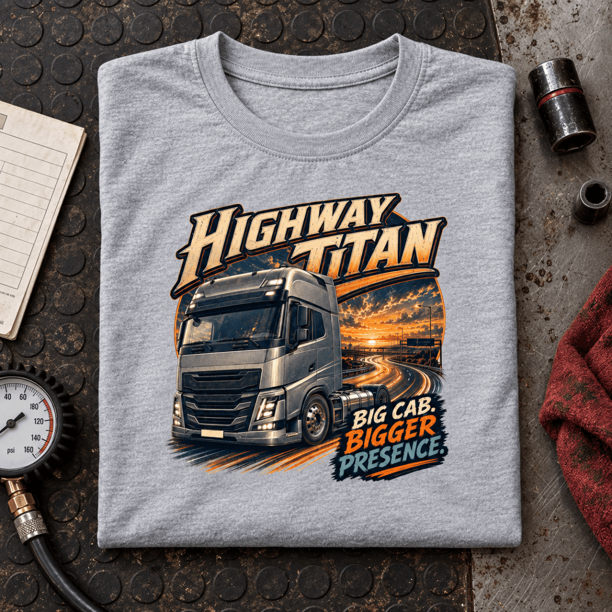 Camberline Highway Titan grey lorry T-shirt folded front hero