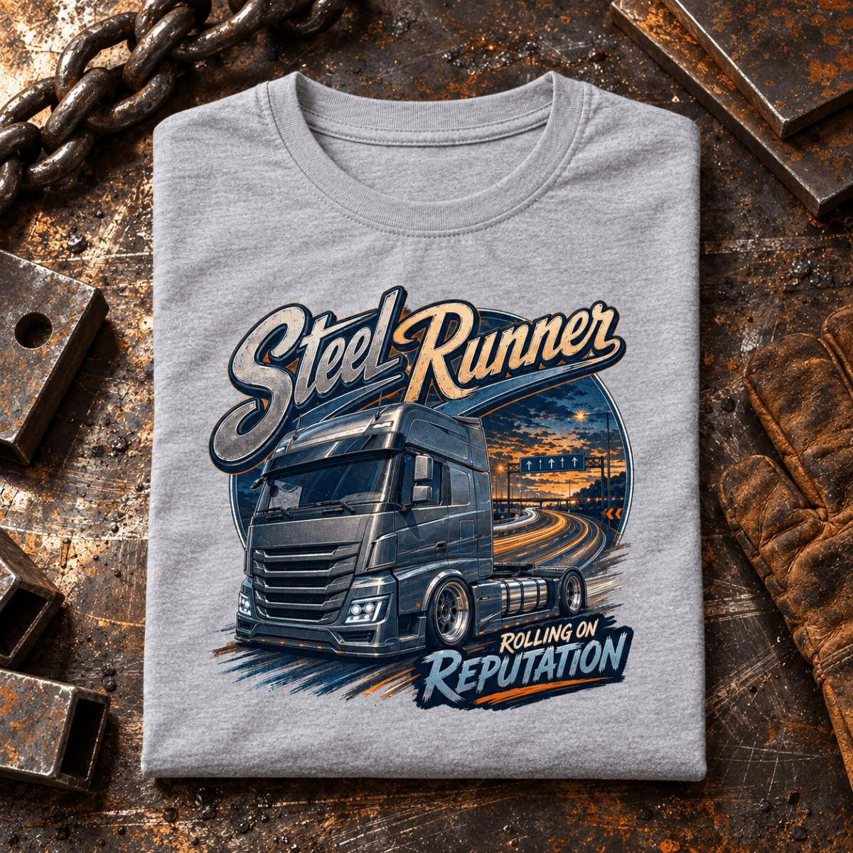 Camberline Steel Runner grey lorry T-shirt folded front hero
