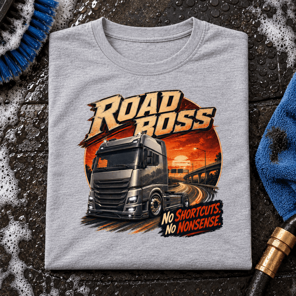 Camberline Road Boss grey lorry T-shirt folded front hero