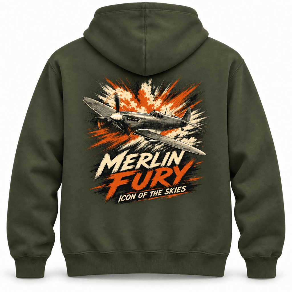 Spitfire Merlin Fury hoodie in Military Green, basic back product view