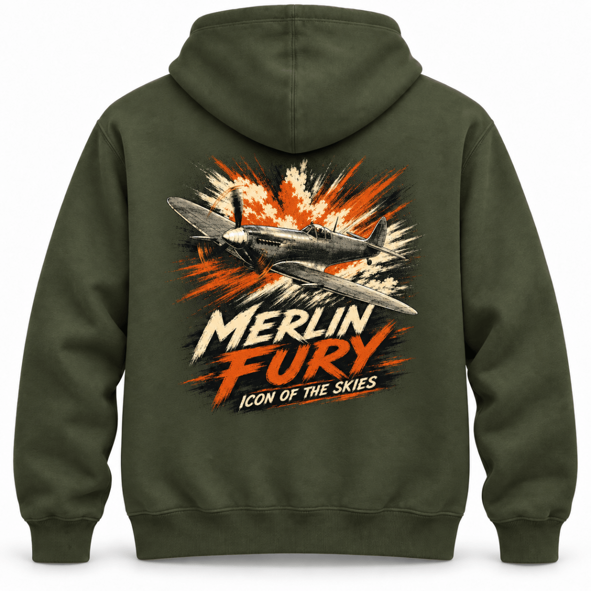 Spitfire Merlin Fury hoodie in Military Green, basic back product view