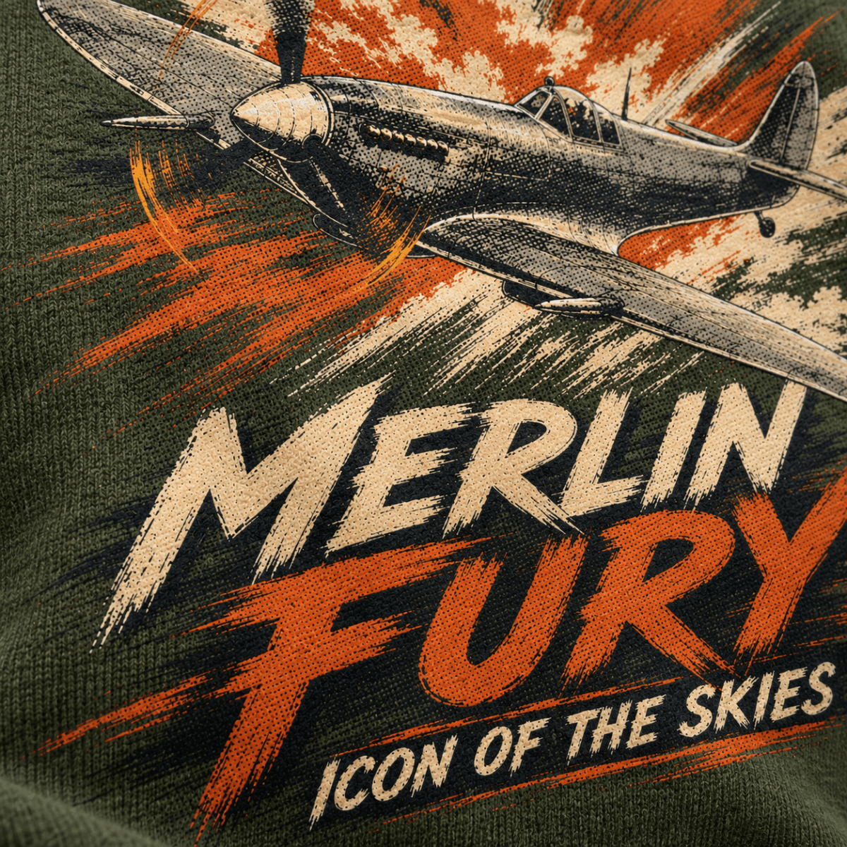 Spitfire Merlin Fury hoodie in Military Green, close-up of the halftone artwork