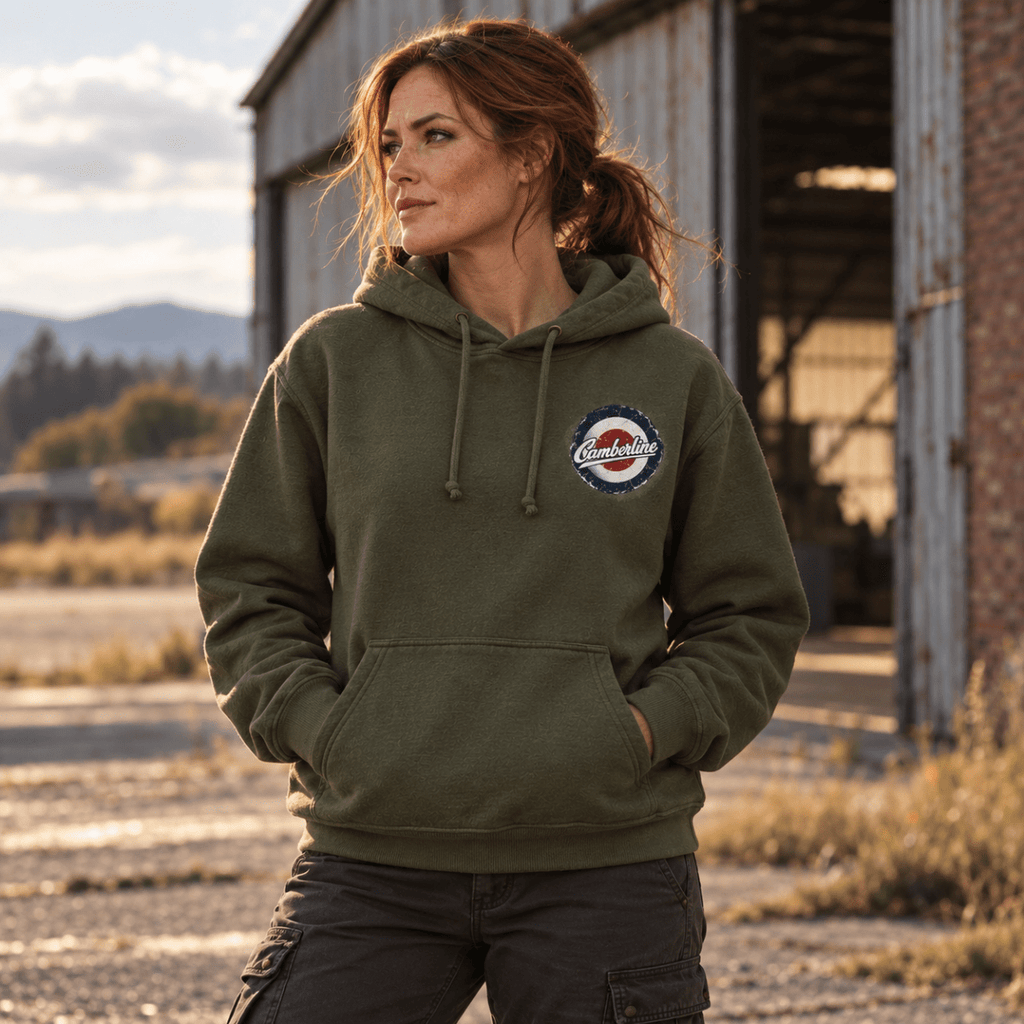 Spitfire Merlin Fury hoodie in Military Green, front view worn by a model