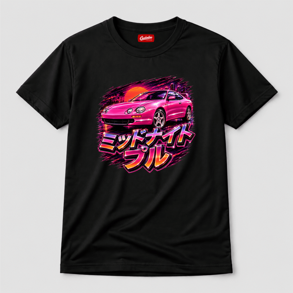 Camberline Cars Midnight Pull T-Shirt in Black showing front graphic