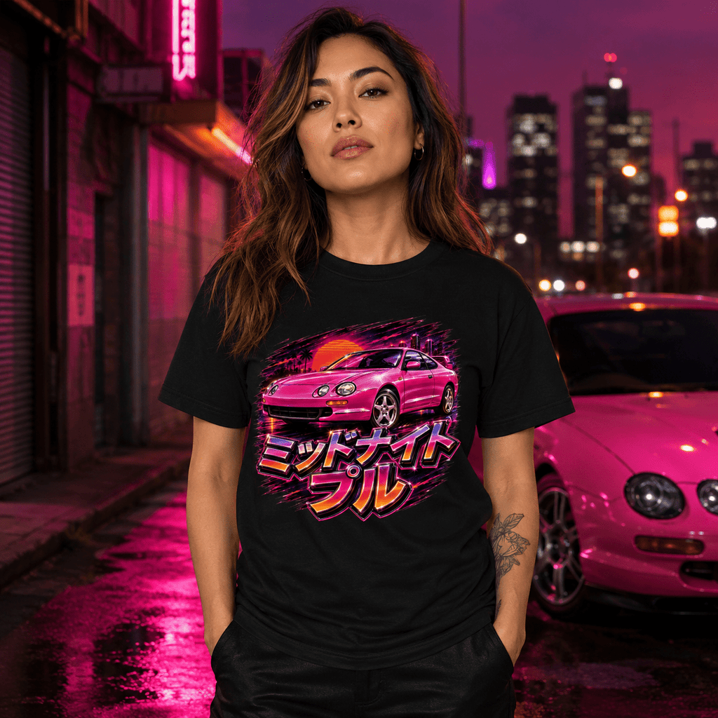 Model wearing Camberline Cars Midnight Pull T-Shirt in Black
