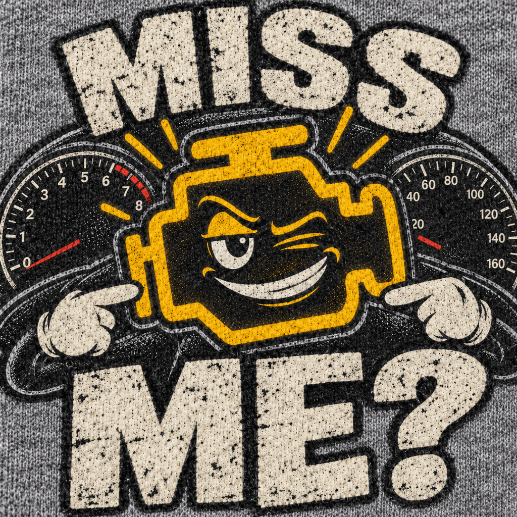 Miss Me? check engine mechanic hoodie in sport grey (heather grey), print close-up – car-hd-0806