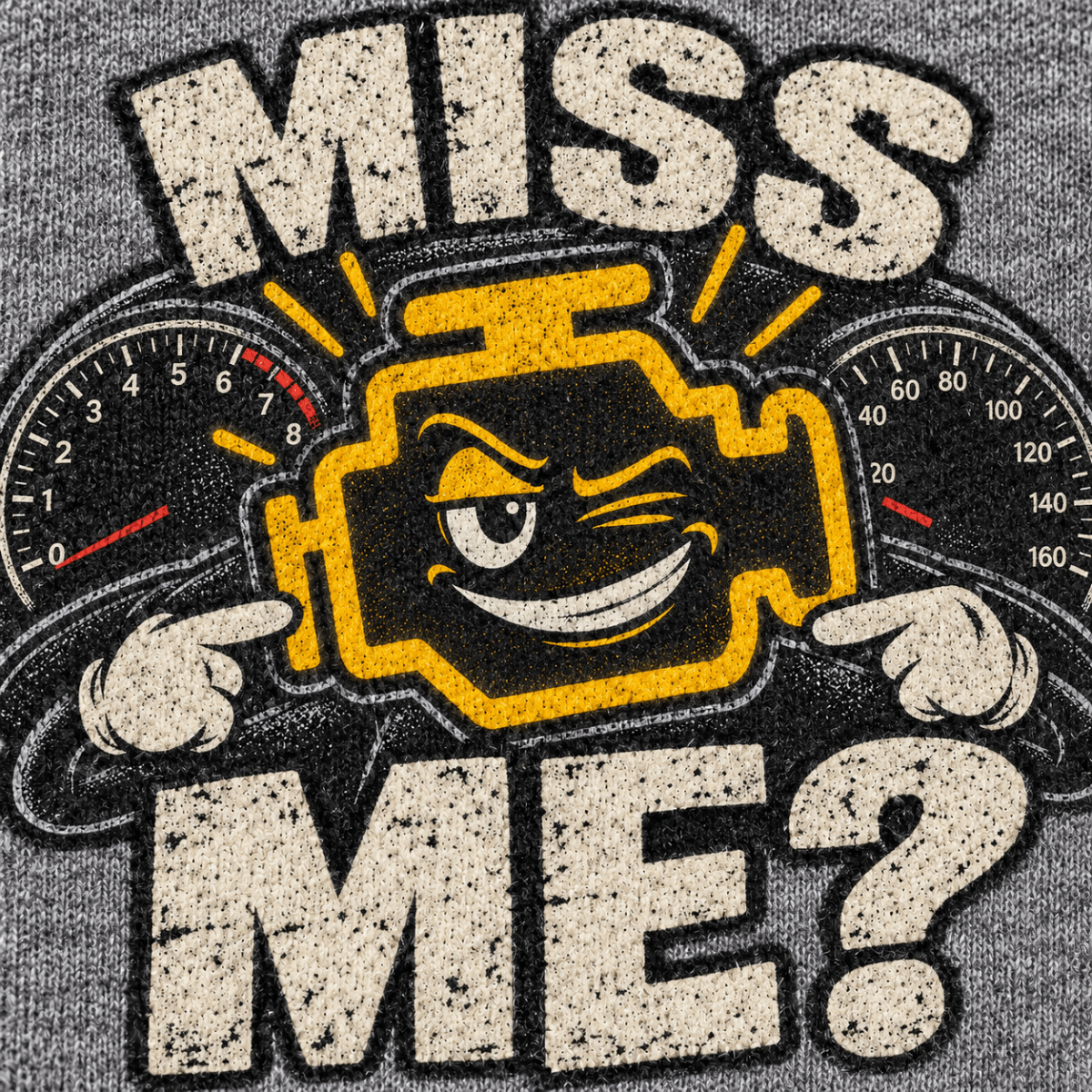 Miss Me? check engine mechanic hoodie in sport grey (heather grey), print close-up – car-hd-0806
