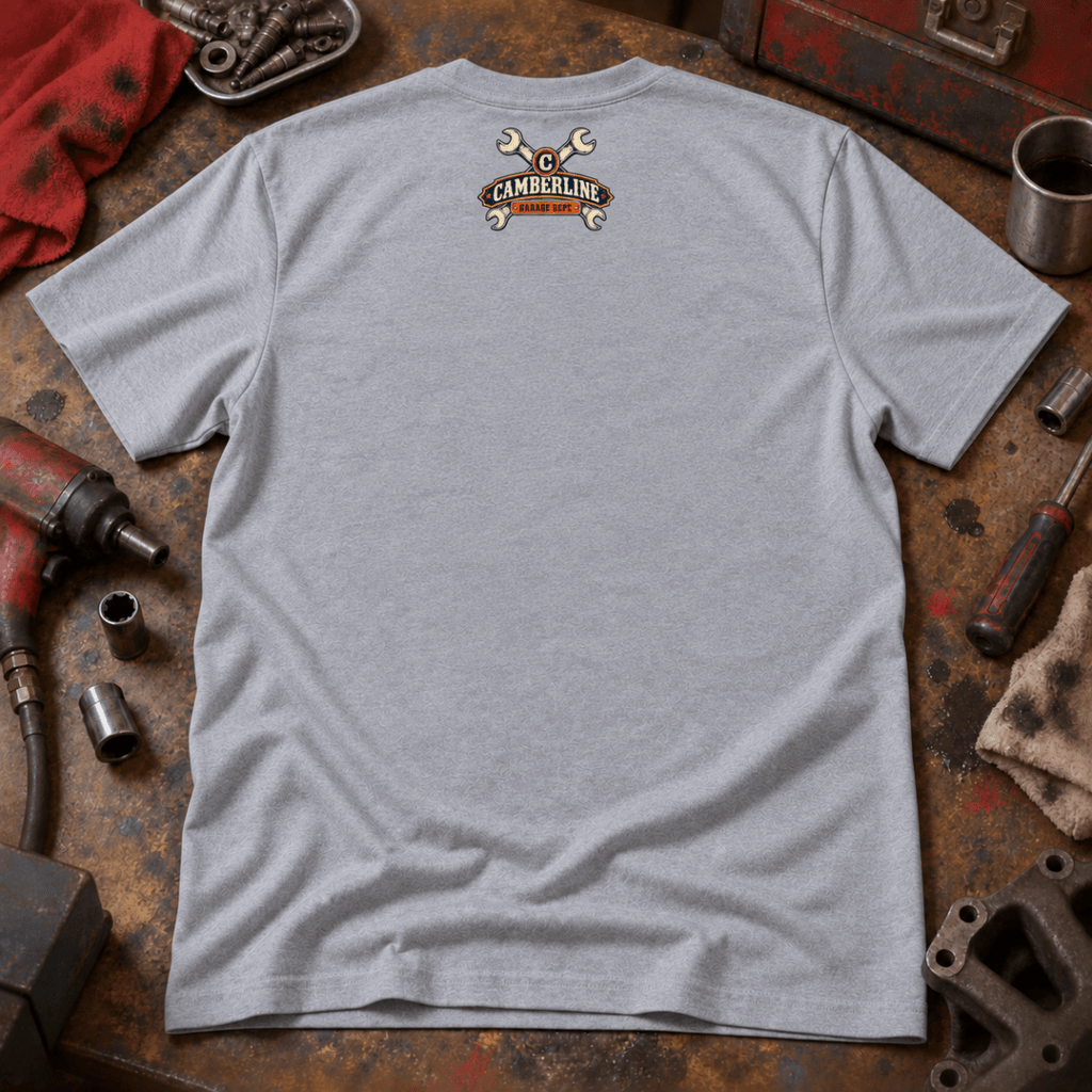 Miss Me? check engine mechanic t-shirt in sport grey (heather grey), back garment view – car-ts-0806