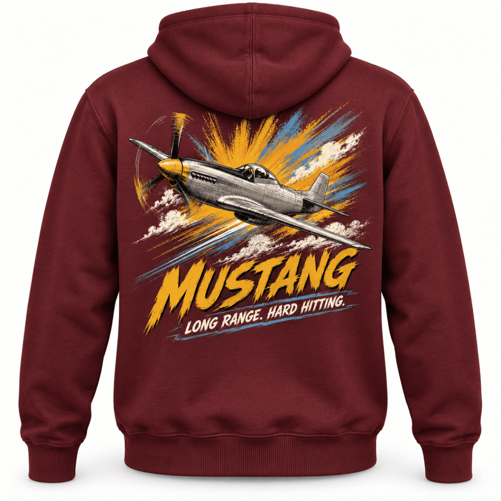 P-51 Mustang Fighter hoodie in Burgundy, basic back product view
