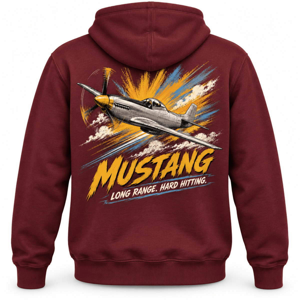 P-51 Mustang Fighter hoodie in Burgundy, basic back product view